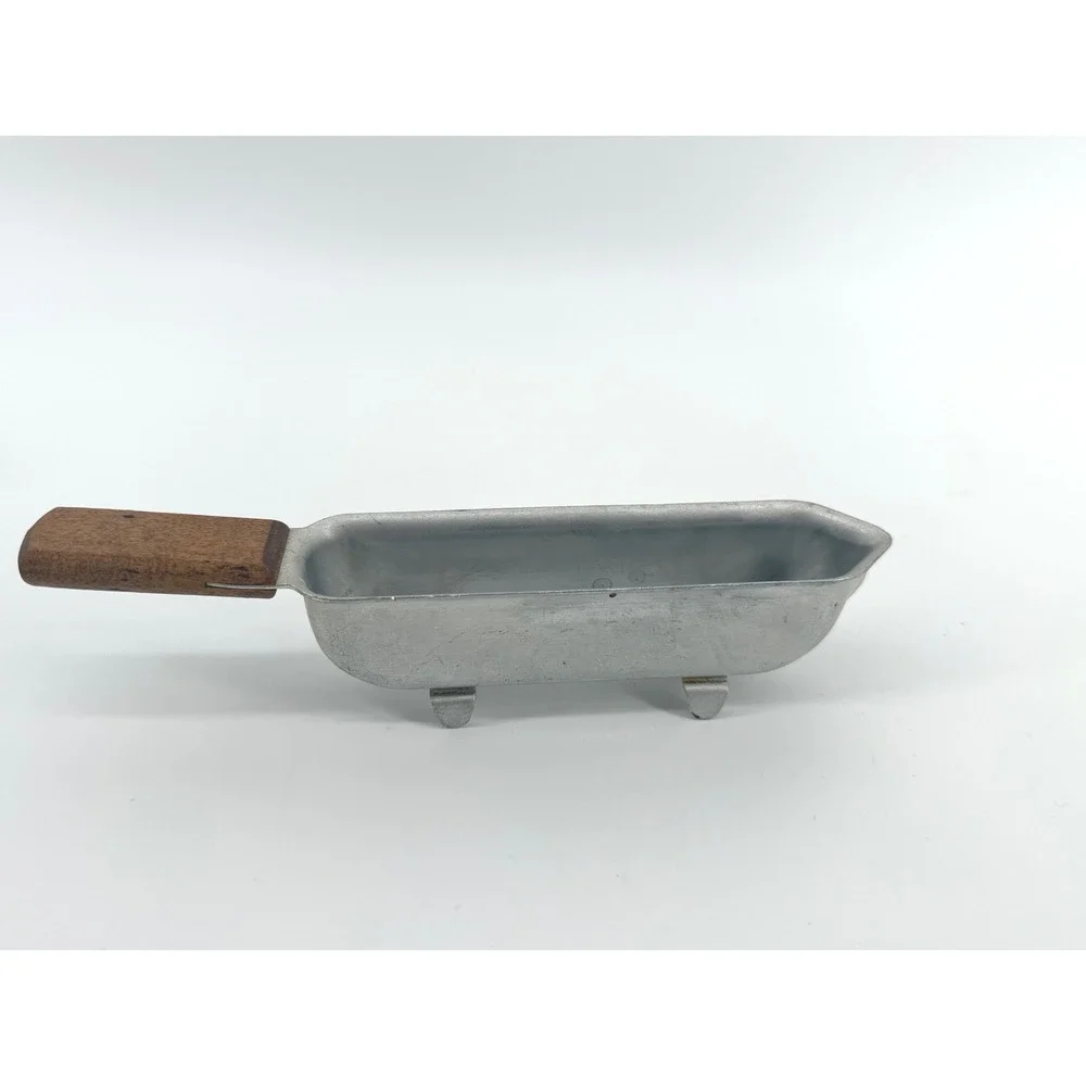 Vintage Aluminum Corn Butterer Melting Pan Wood Handle Silver Mid-Century MCM